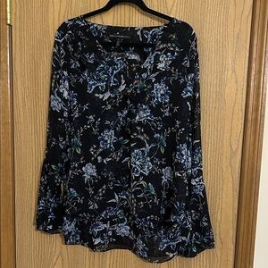 White House Black Market Black and Blue Floral Blouse